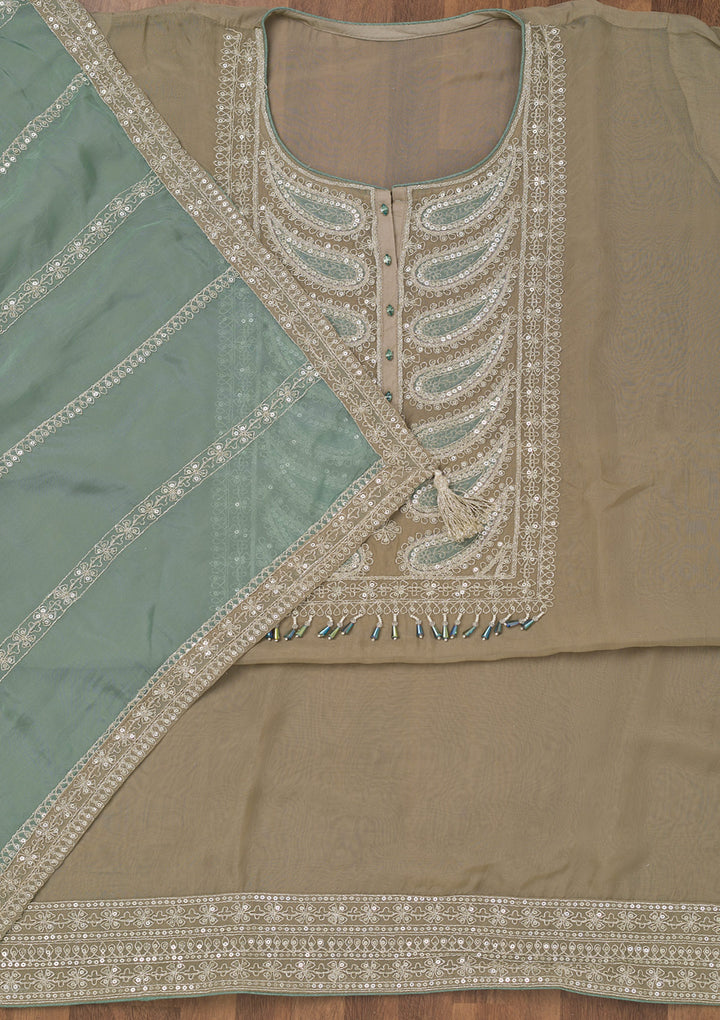 Grey Zariwork Semi Crepe Unstitched Salwar Suit