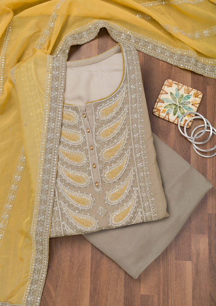 Grey Zariwork Semi Crepe Unstitched Salwar Suit