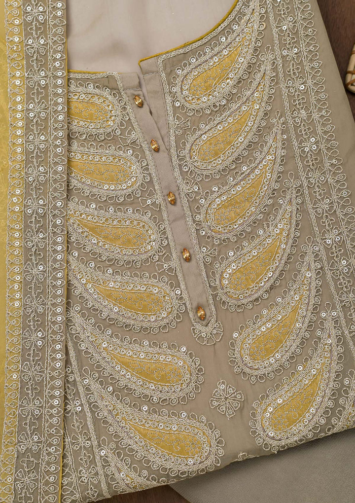Grey Zariwork Semi Crepe Unstitched Salwar Suit