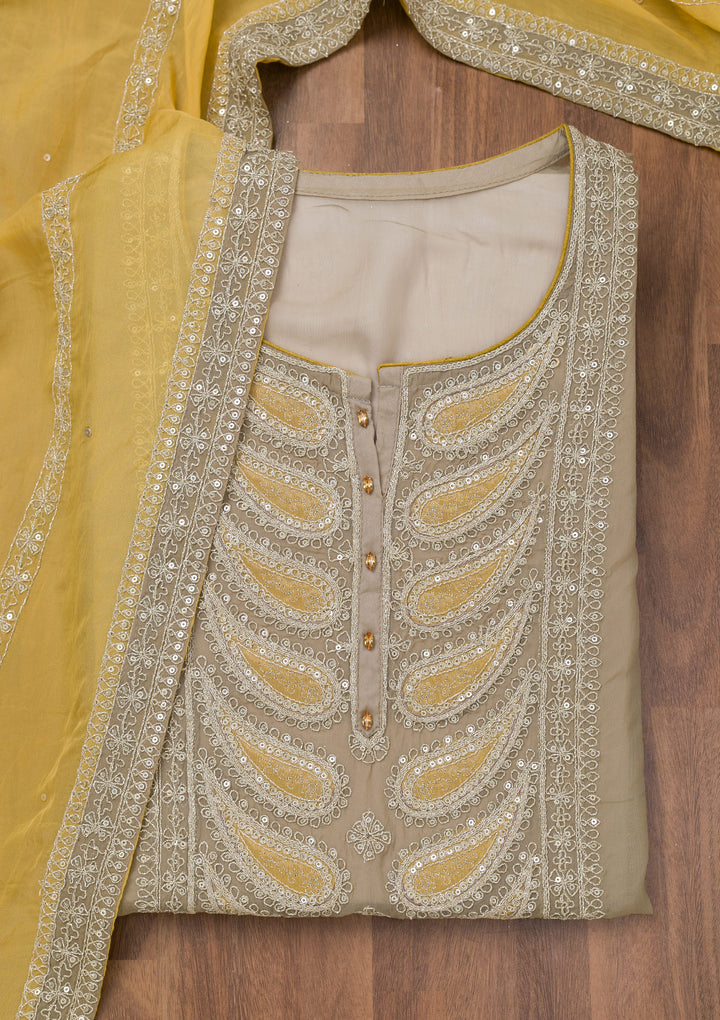 Grey Zariwork Semi Crepe Unstitched Salwar Suit