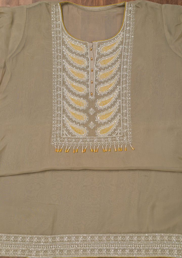 Grey Zariwork Semi Crepe Unstitched Salwar Suit