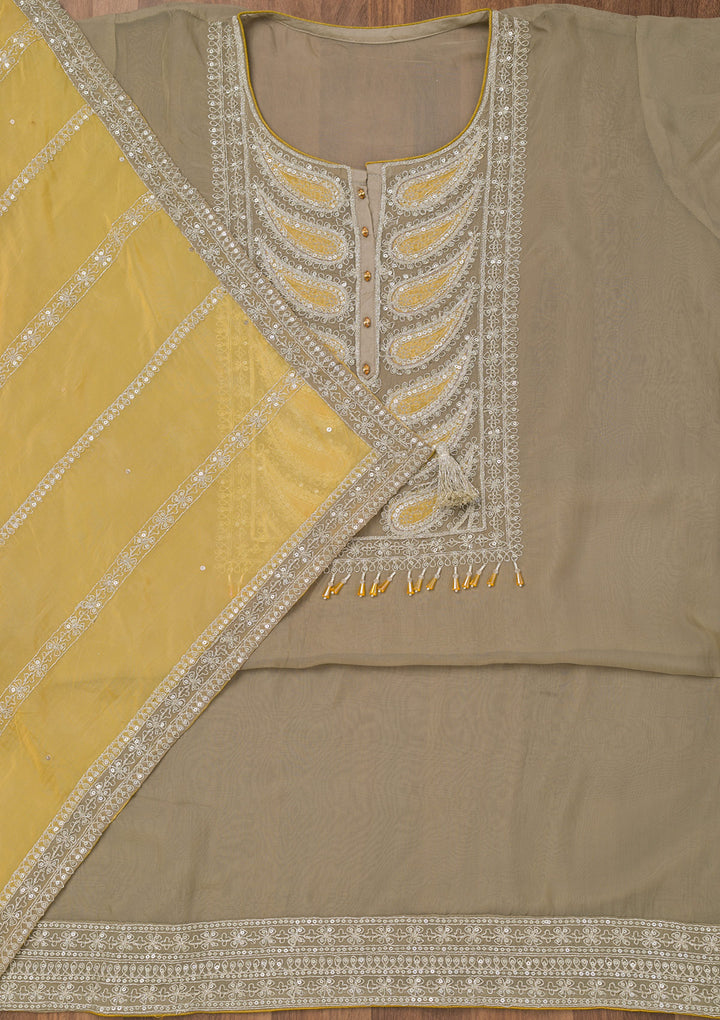 Grey Zariwork Semi Crepe Unstitched Salwar Suit