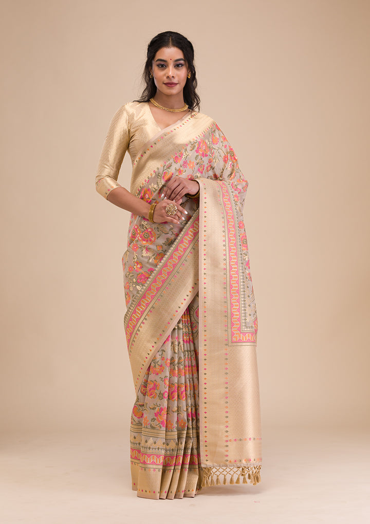 Grey Zariwork Soft Silk Saree