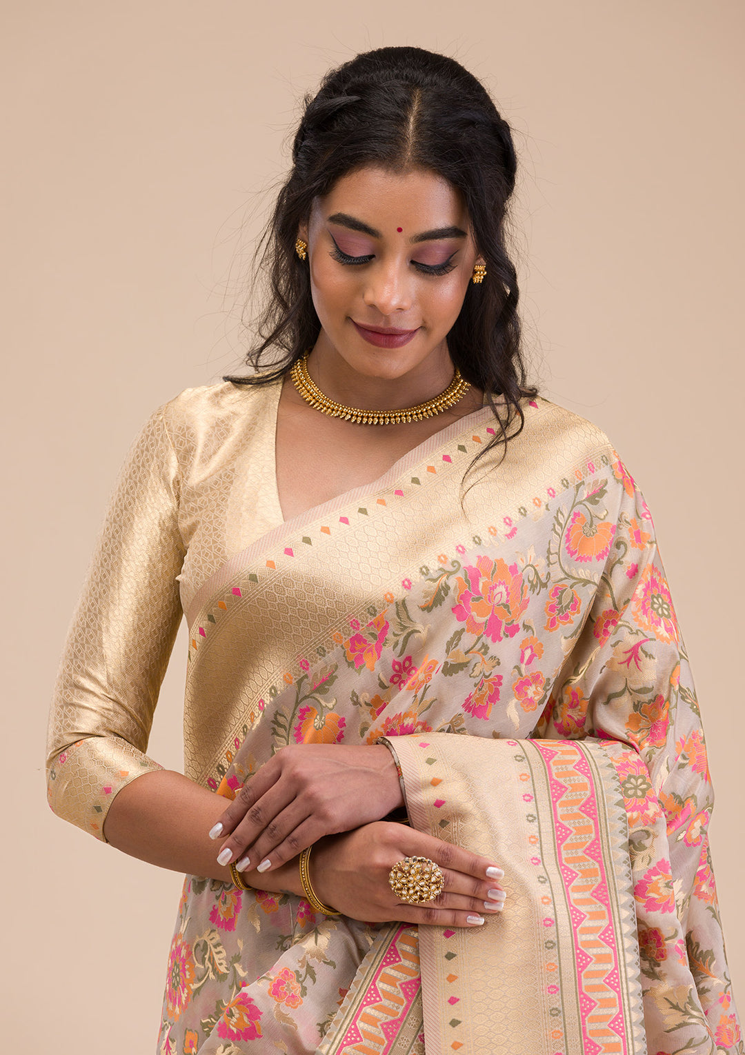 Grey Zariwork Soft Silk Saree