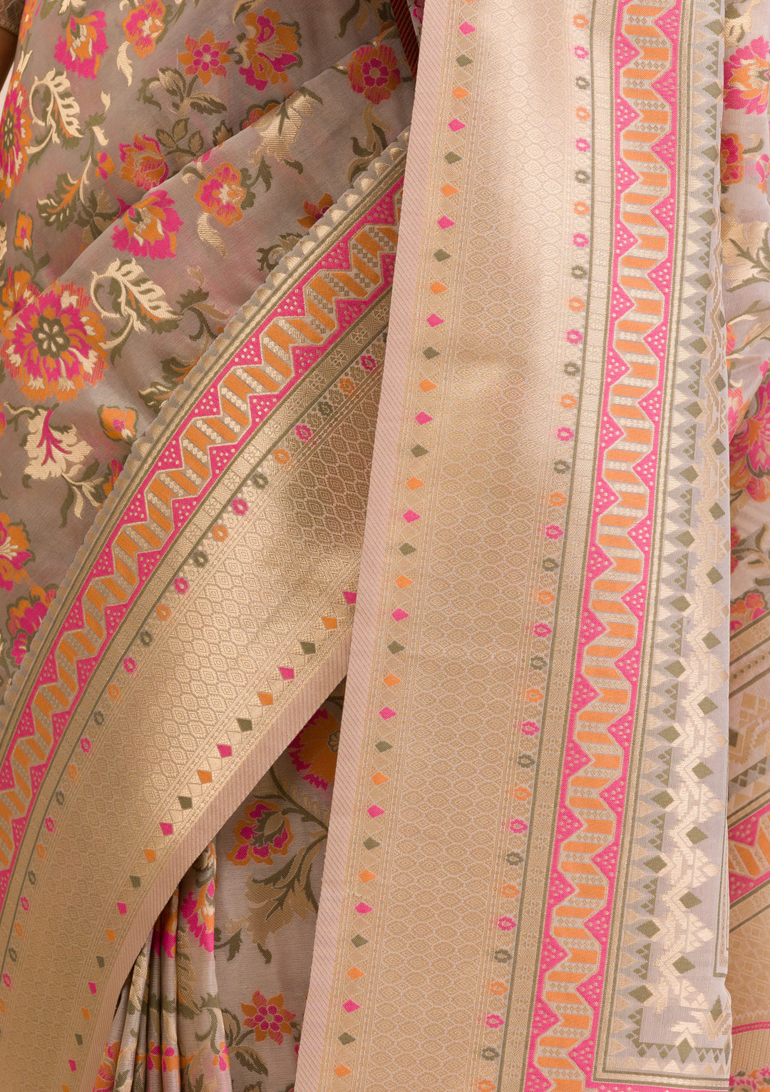 Grey Zariwork Soft Silk Saree