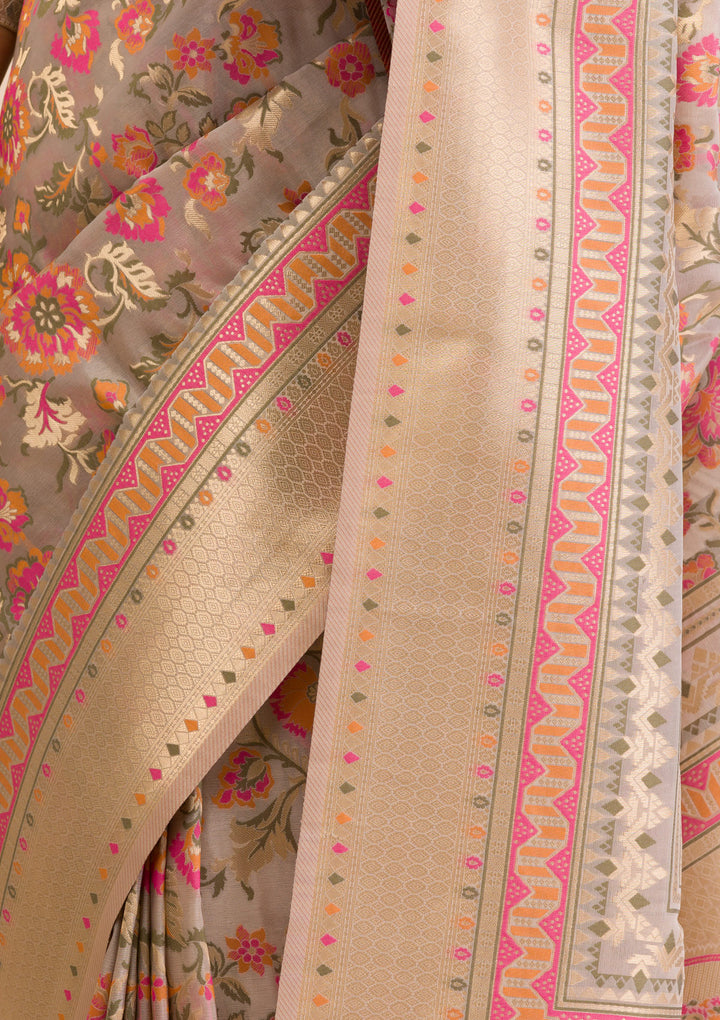 Grey Zariwork Soft Silk Saree