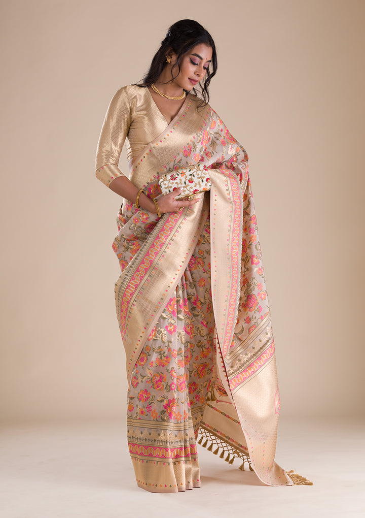 Grey Zariwork Soft Silk Saree