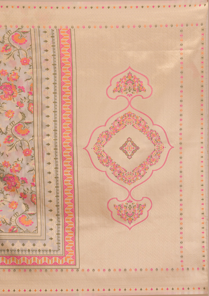 Grey Zariwork Soft Silk Saree