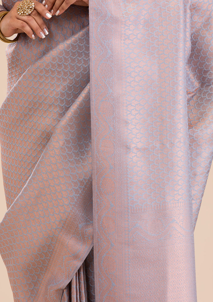 Grey Zariwork Soft Silk Saree