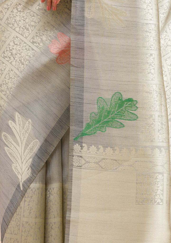 Grey Zariwork Soft Silk Saree