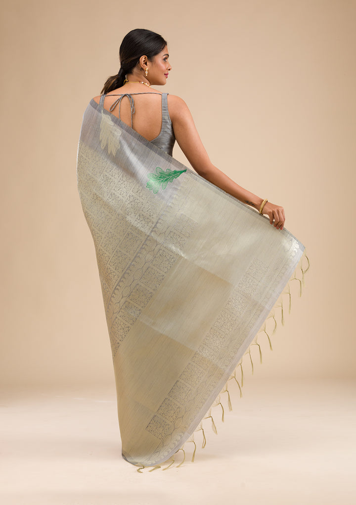 Grey Zariwork Soft Silk Saree