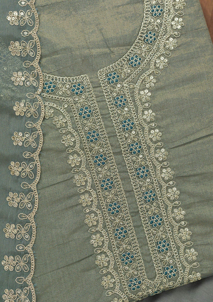 Grey Zariwork Tissue Unstitched Salwar Suit