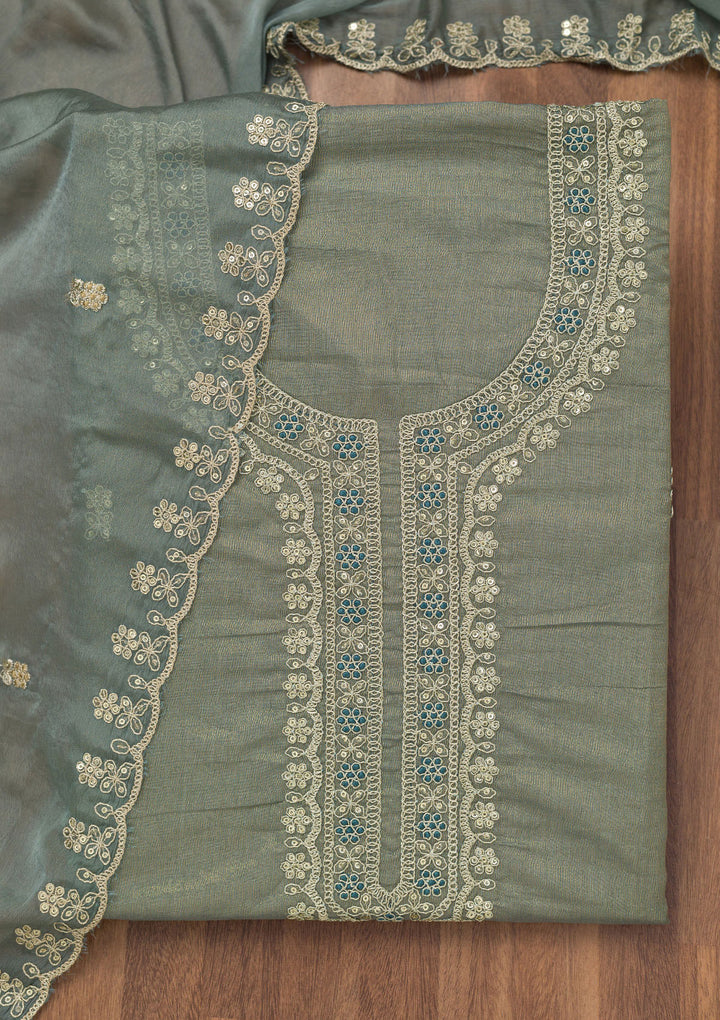 Grey Zariwork Tissue Unstitched Salwar Suit