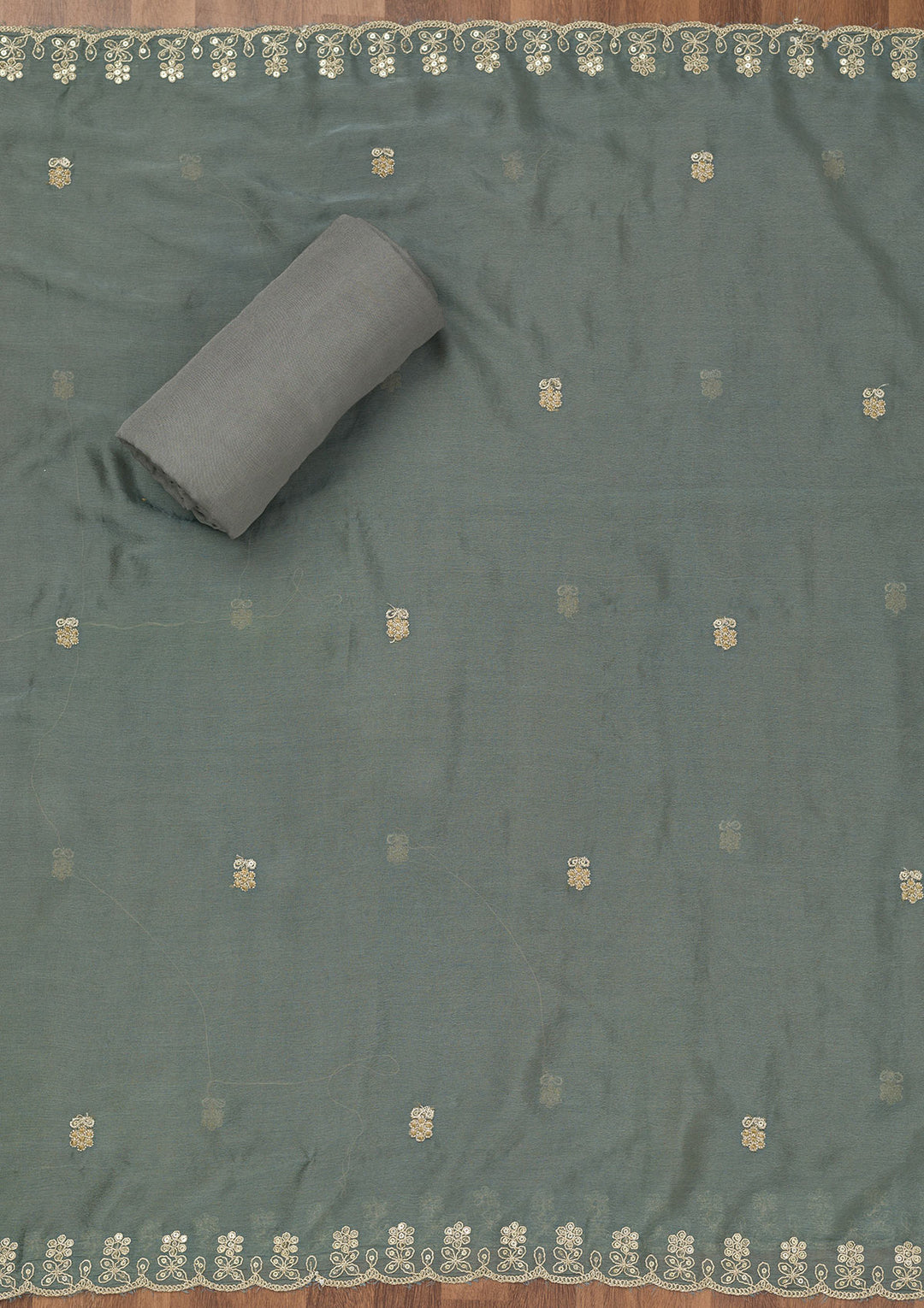 Grey Zariwork Tissue Unstitched Salwar Suit