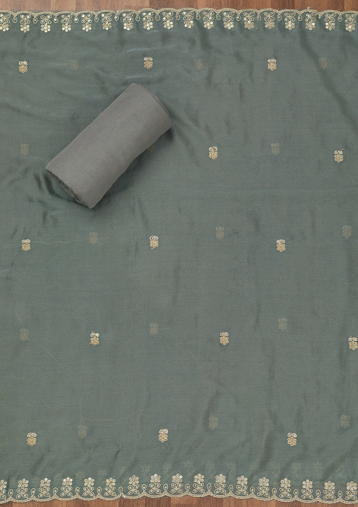 Grey Zariwork Tissue Unstitched Salwar Suit