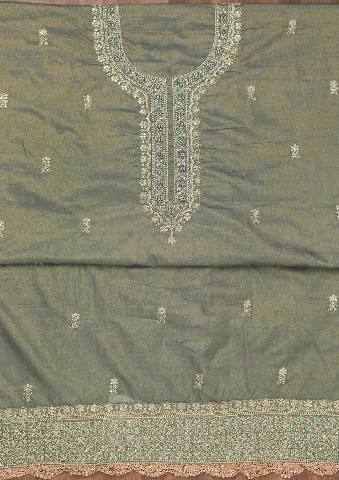Grey Zariwork Tissue Unstitched Salwar Suit