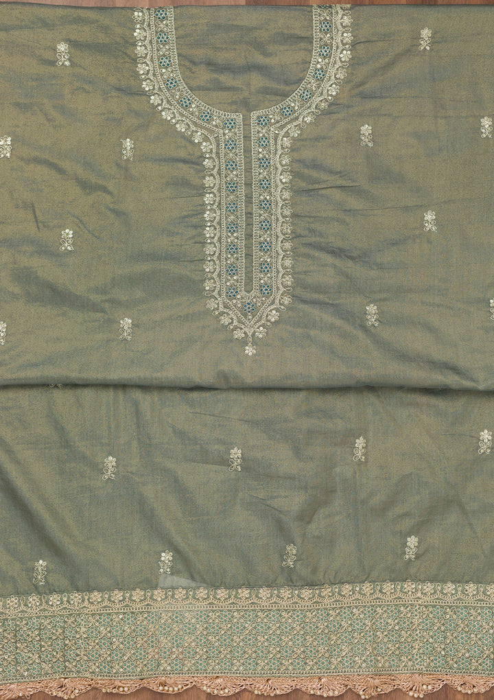 Grey Zariwork Tissue Unstitched Salwar Suit