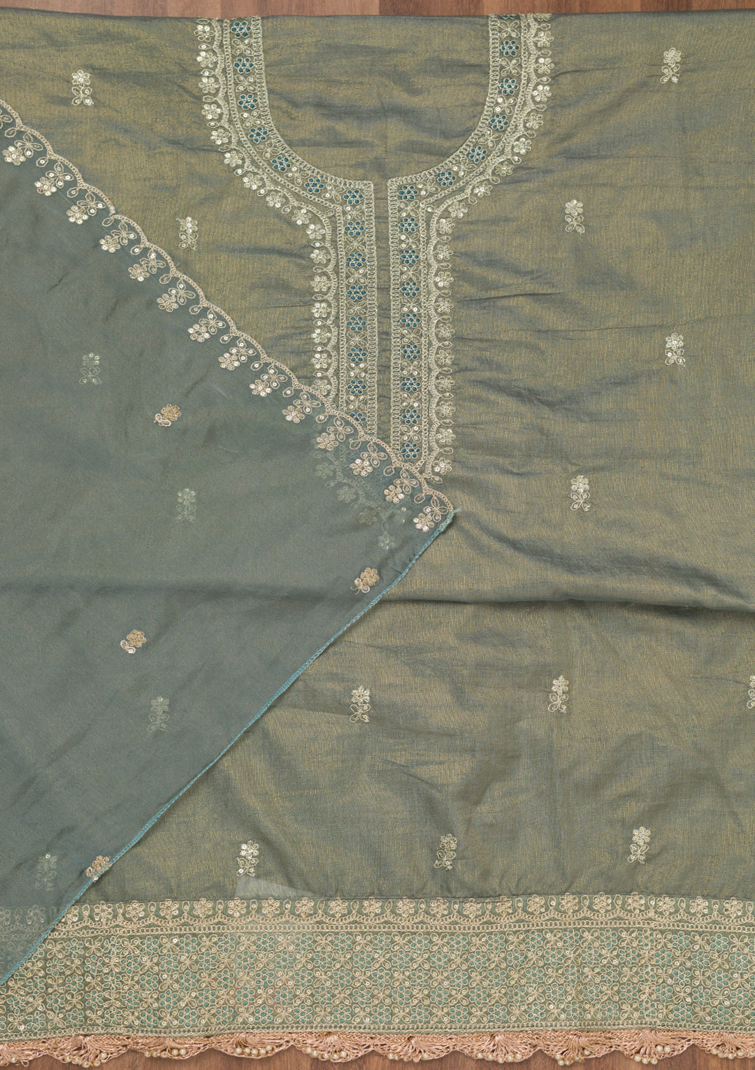 Grey Zariwork Tissue Unstitched Salwar Suit