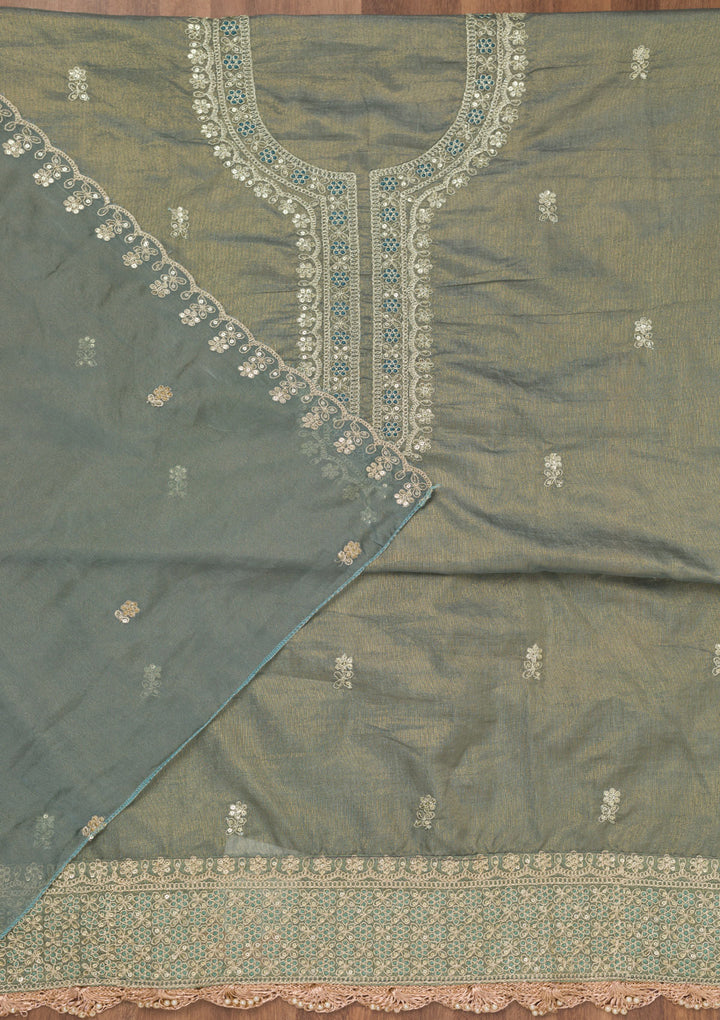 Grey Zariwork Tissue Unstitched Salwar Suit