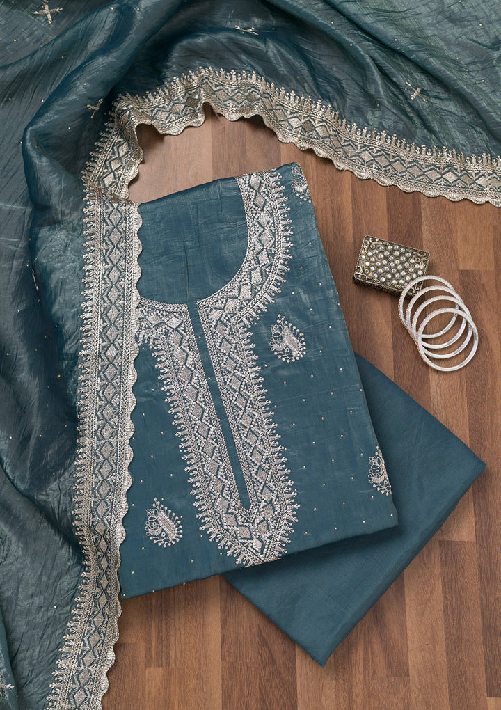 Grey Zariwork Tissue Unstitched Salwar Suit