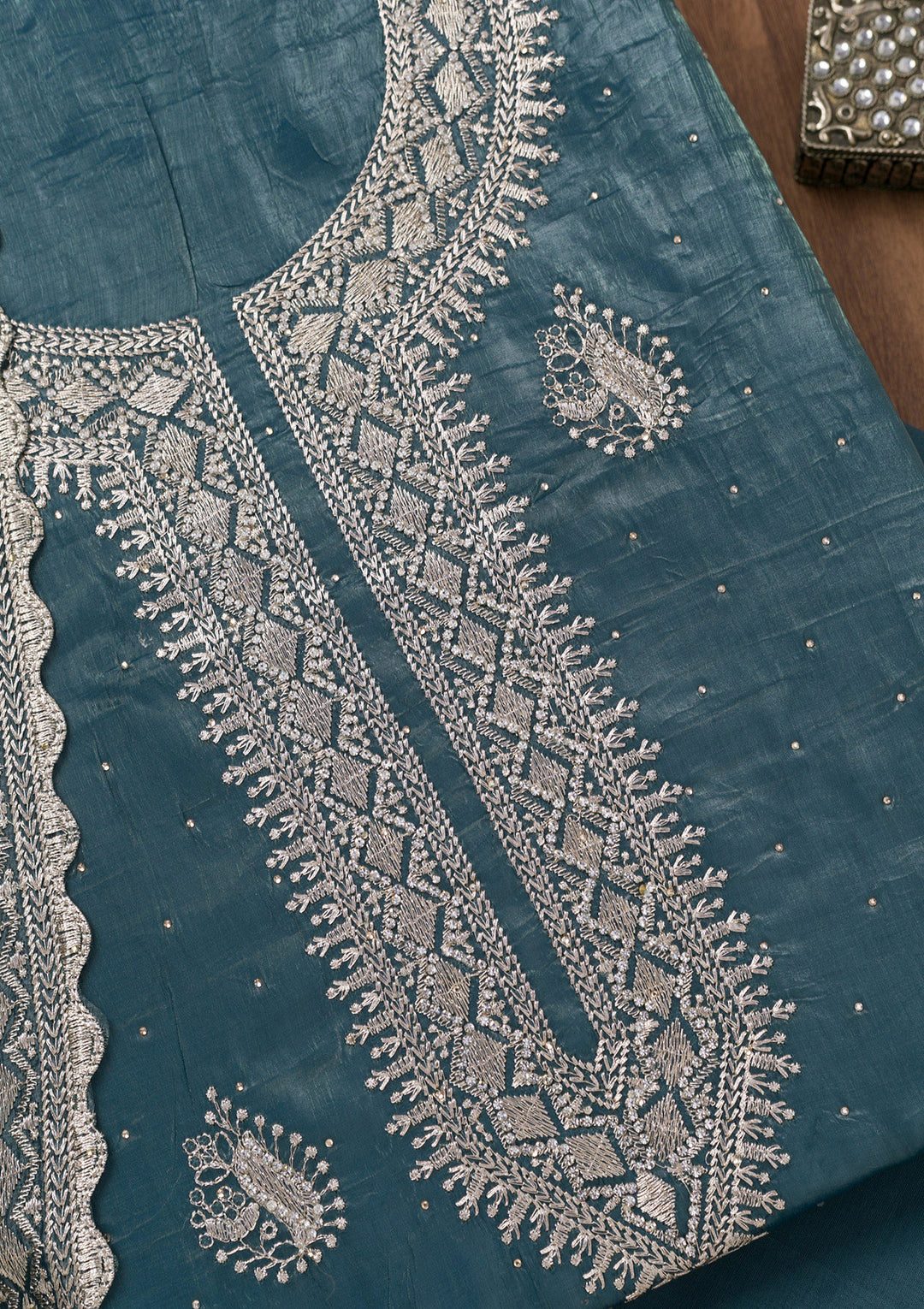 Grey Zariwork Tissue Unstitched Salwar Suit