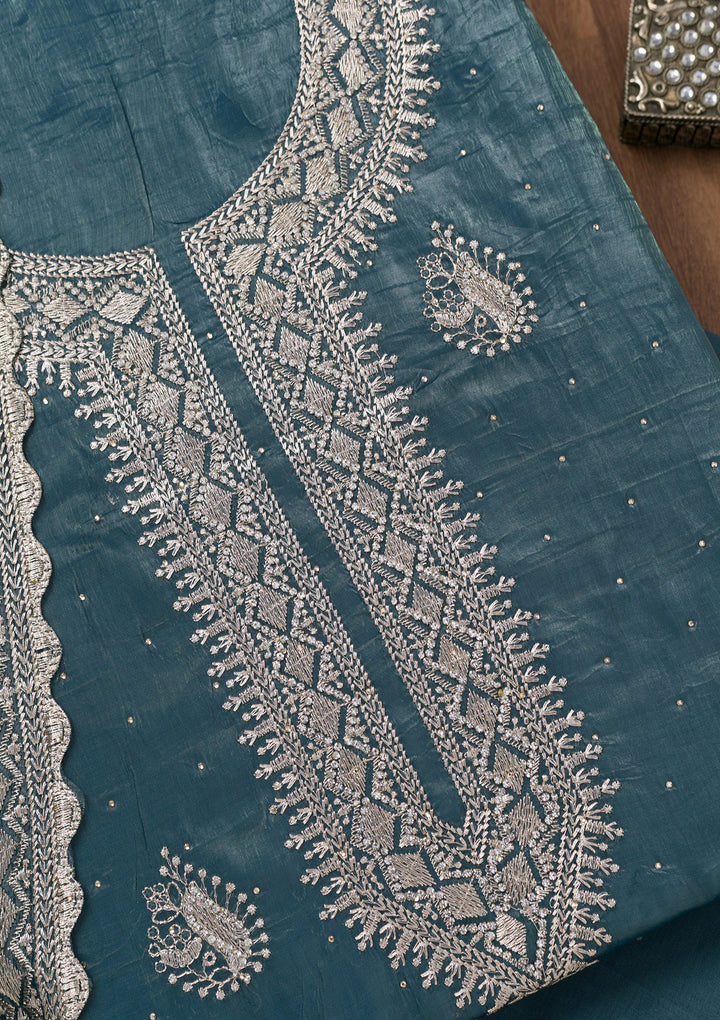 Grey Zariwork Tissue Unstitched Salwar Suit