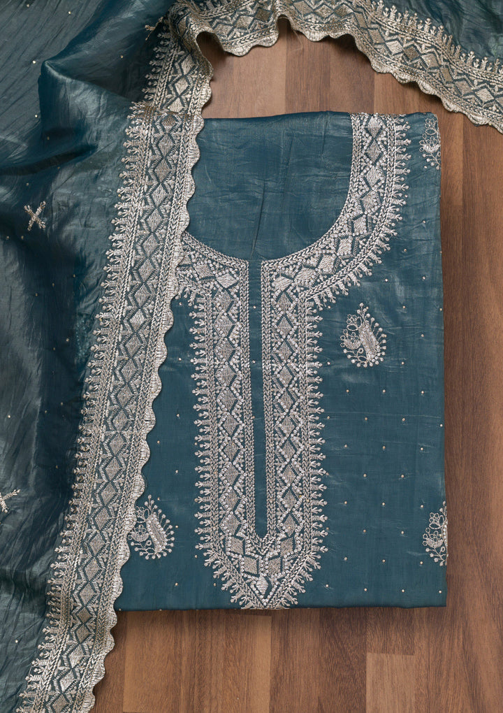 Grey Zariwork Tissue Unstitched Salwar Suit