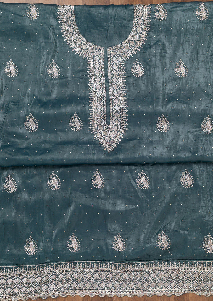 Grey Zariwork Tissue Unstitched Salwar Suit