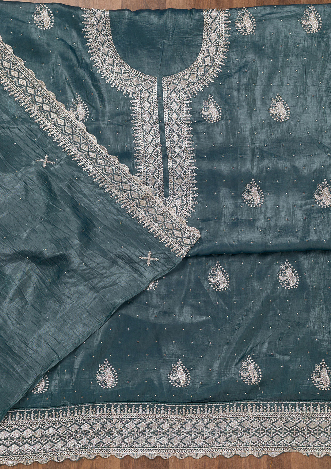 Grey Zariwork Tissue Unstitched Salwar Suit