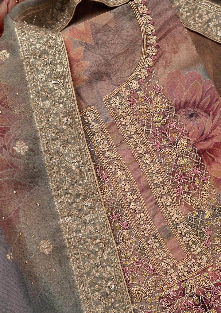 Grey Zariwork Tissue Unstitched Salwar Suit