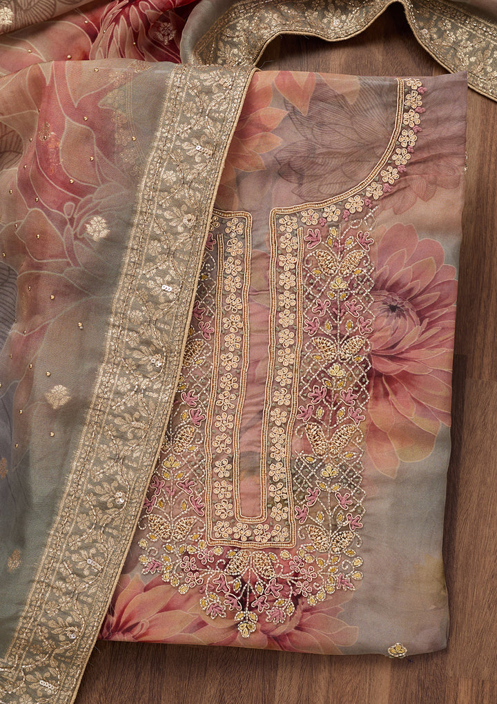 Grey Zariwork Tissue Unstitched Salwar Suit