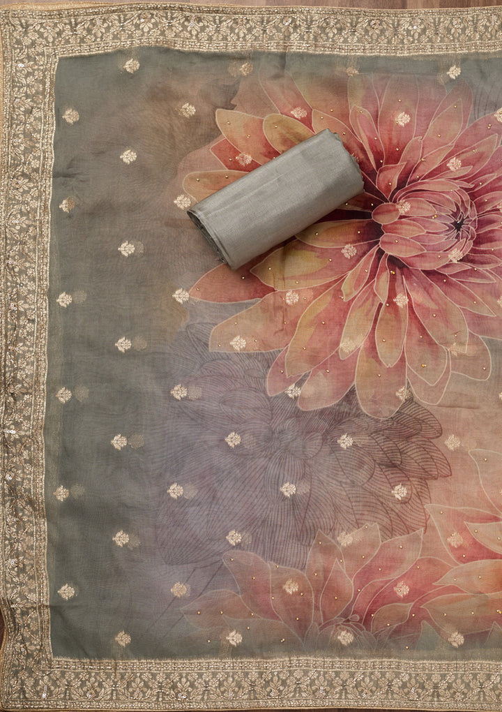 Grey Zariwork Tissue Unstitched Salwar Suit