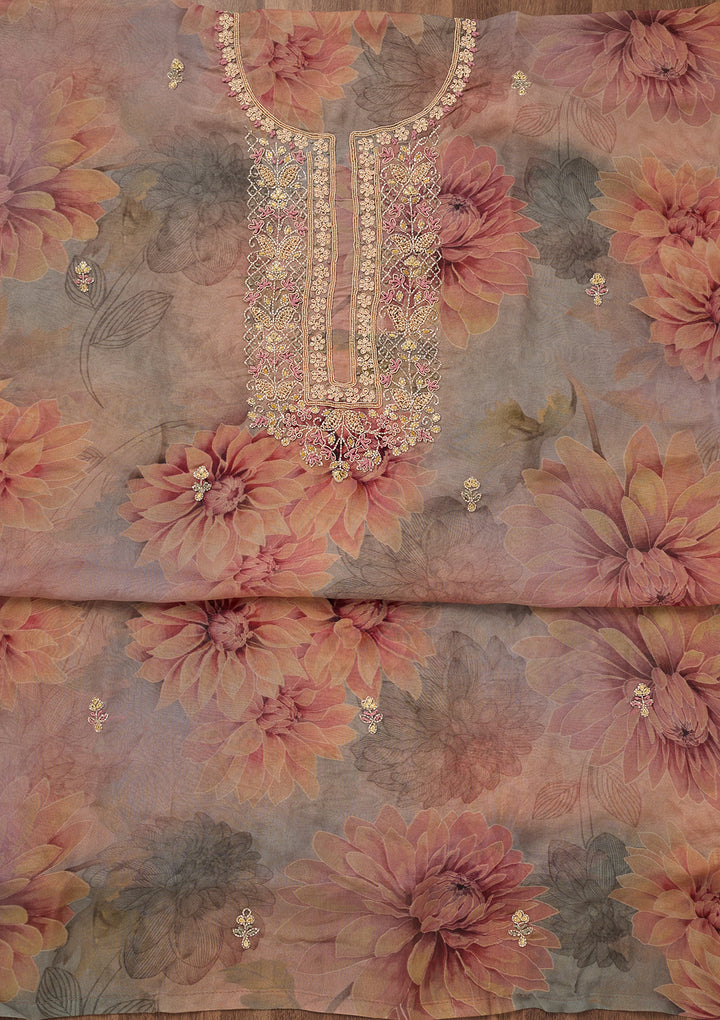 Grey Zariwork Tissue Unstitched Salwar Suit