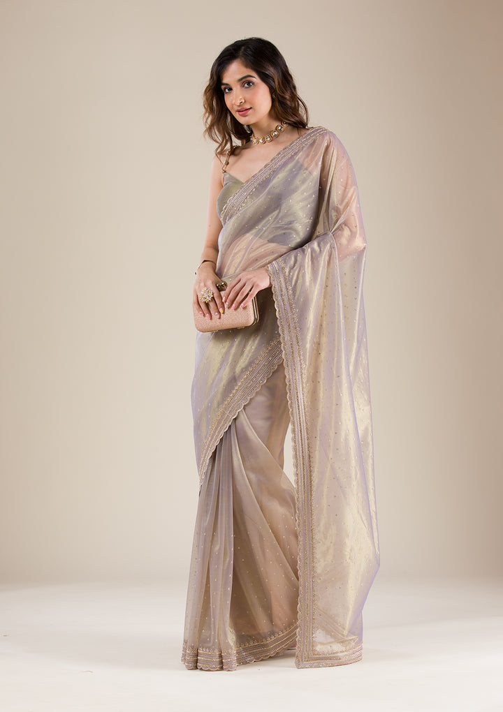 Grey Zariwork Tissue Saree