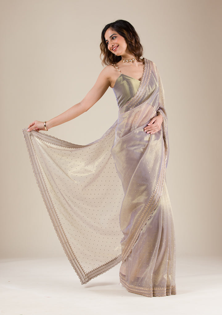 Grey Zariwork Tissue Saree