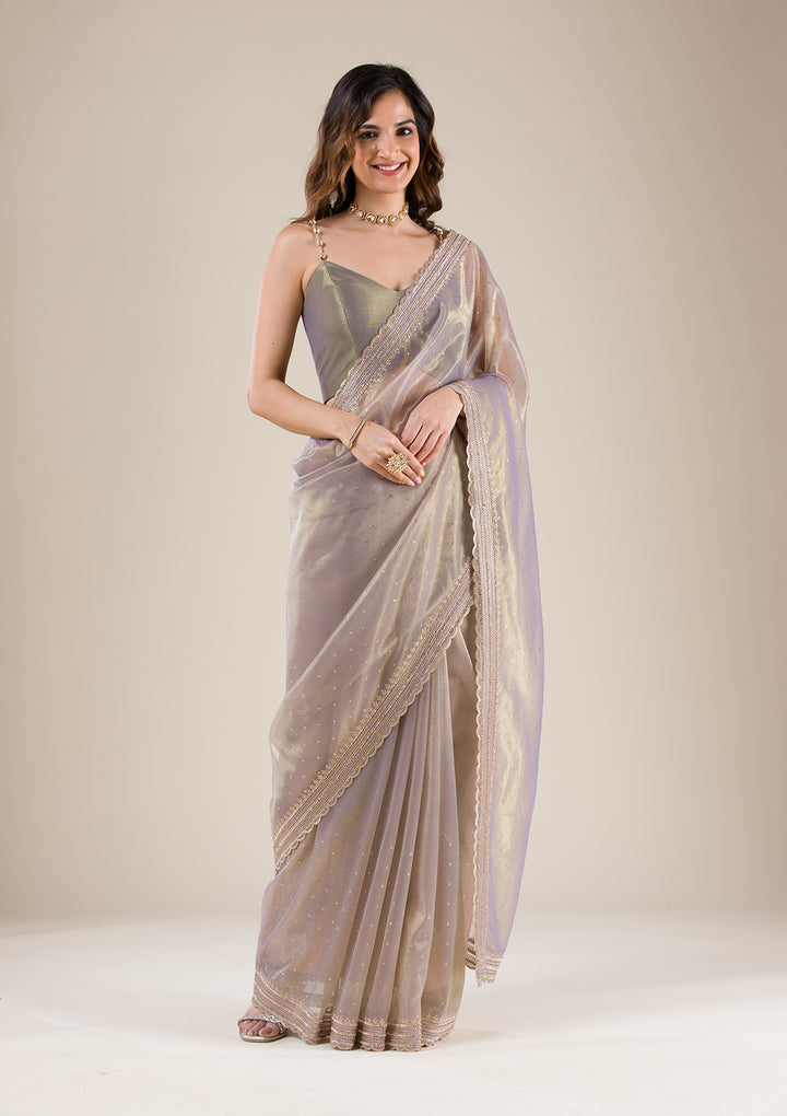 Grey Zariwork Tissue Saree
