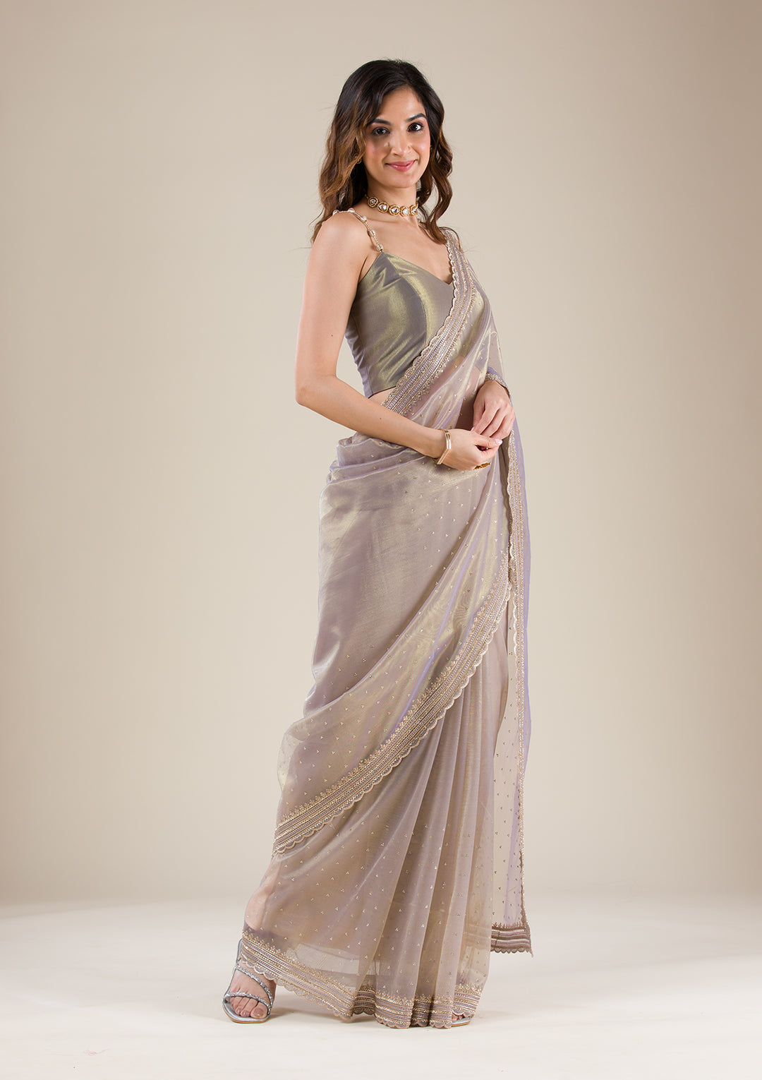 Grey Zariwork Tissue Saree