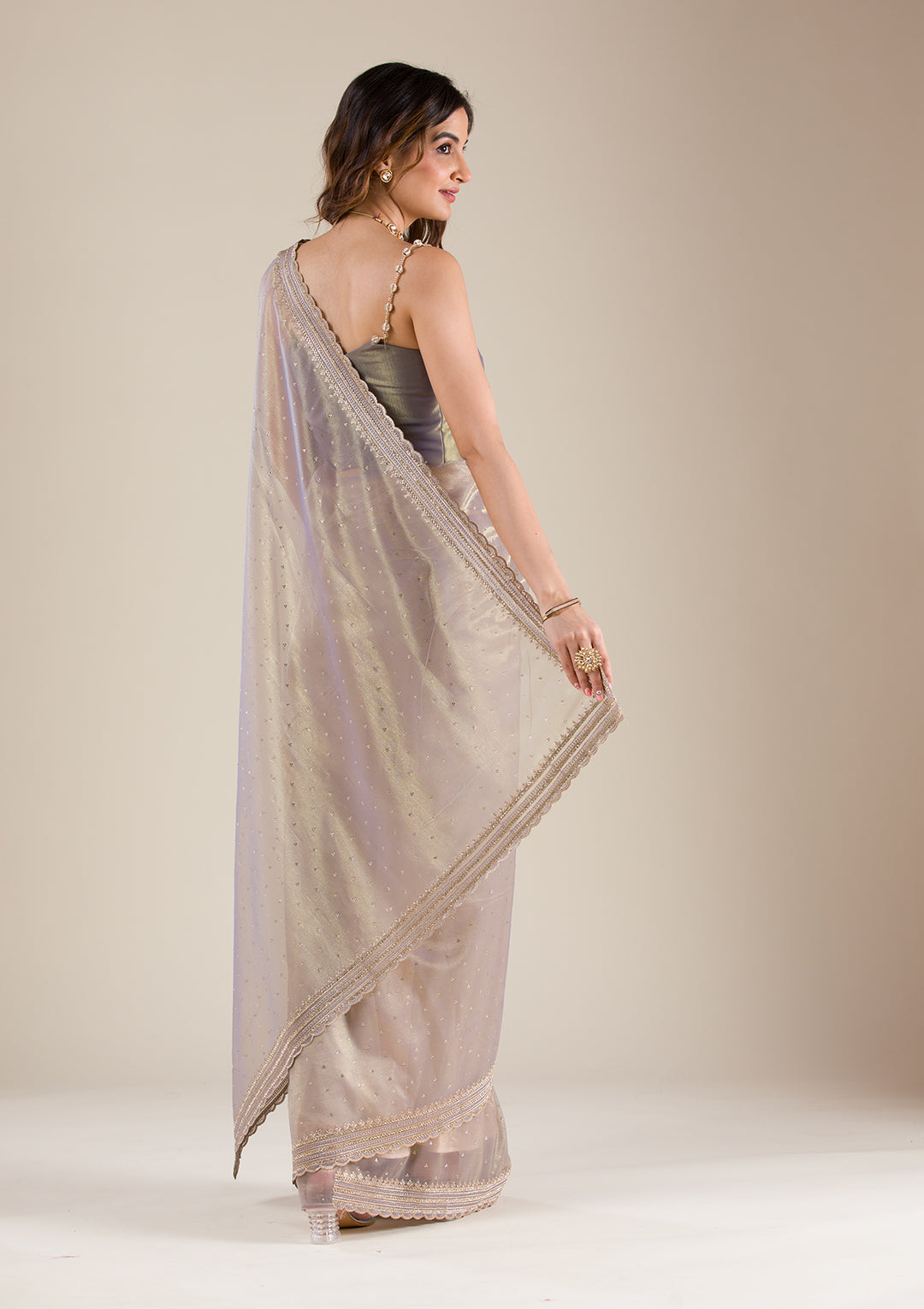 Grey Zariwork Tissue Saree