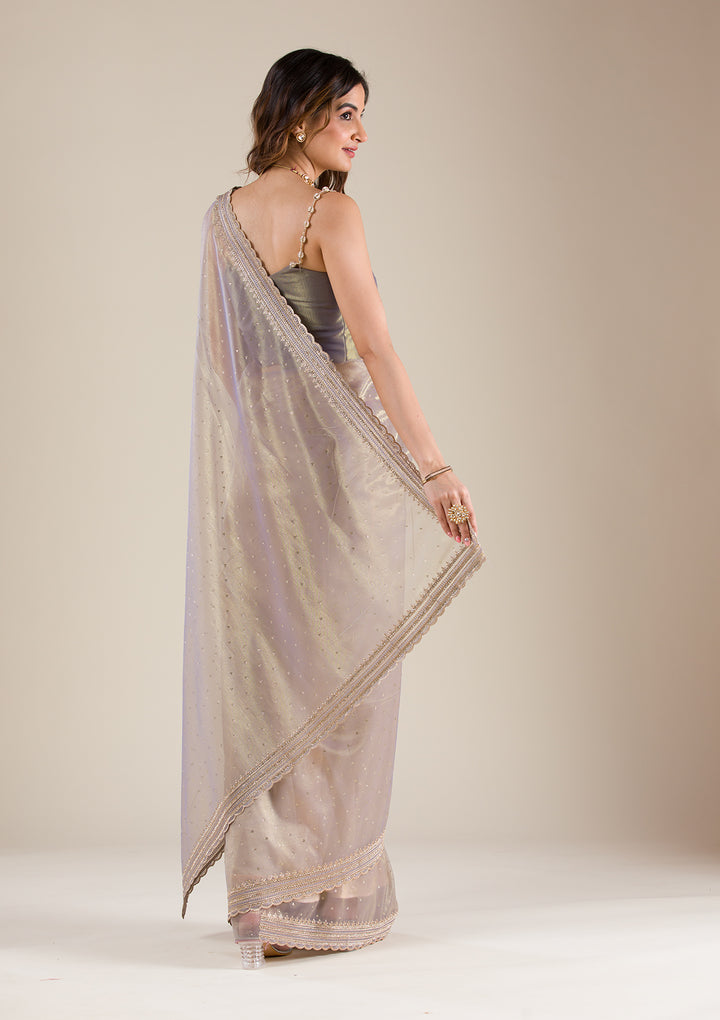 Grey Zariwork Tissue Saree