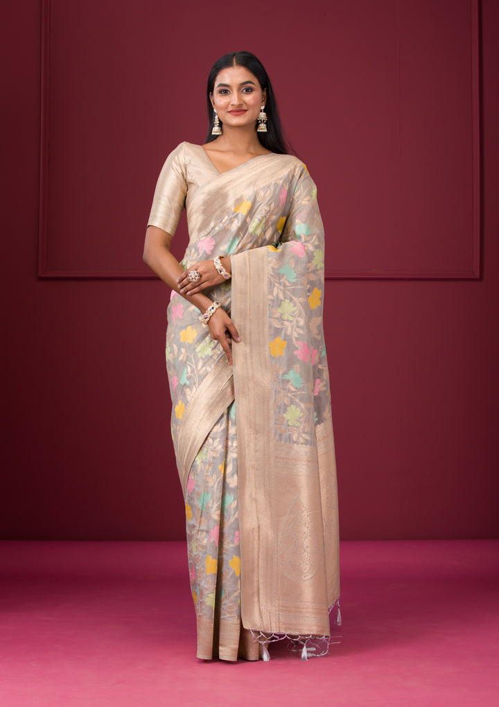 Grey Zariwork Tissue Saree