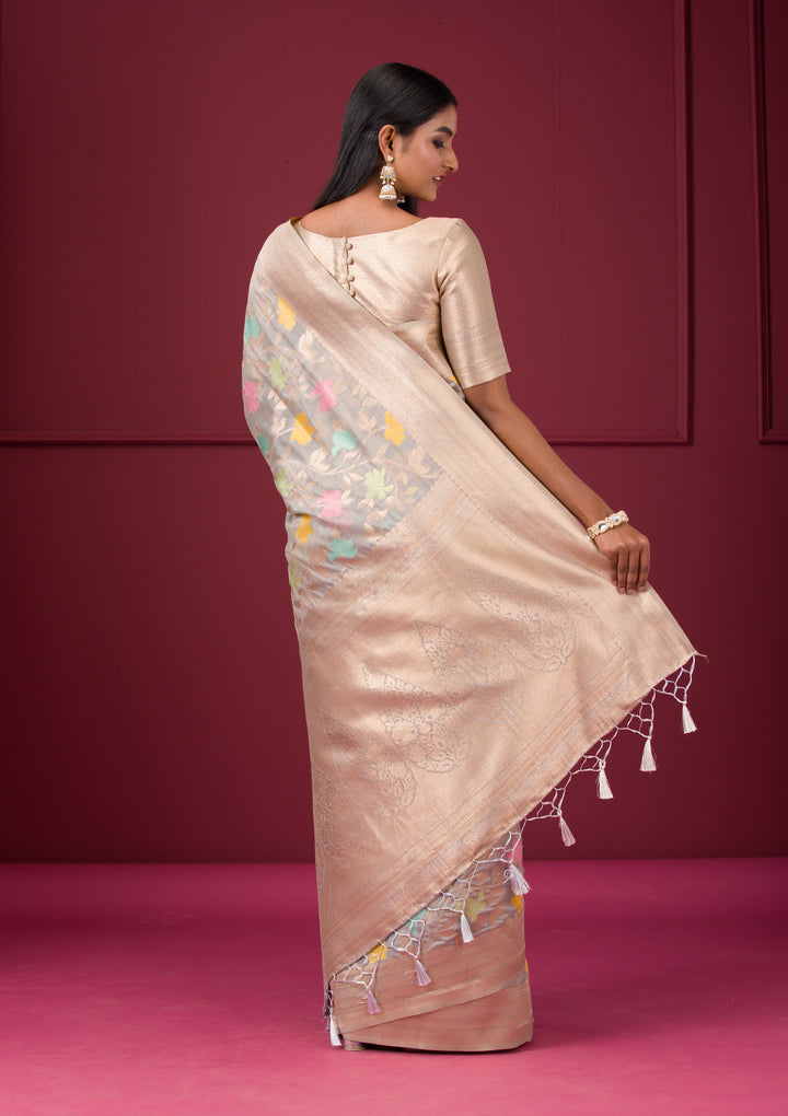 Grey Zariwork Tissue Saree