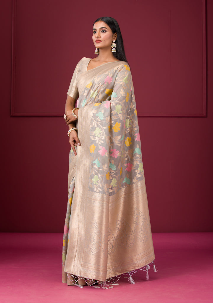 Grey Zariwork Tissue Saree