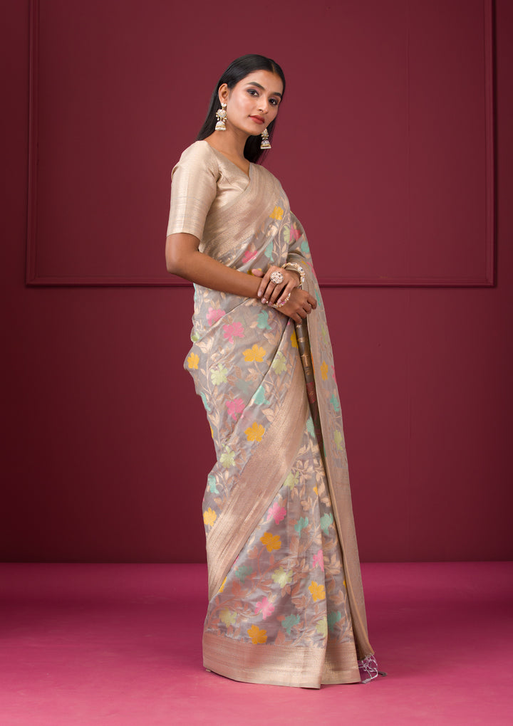 Grey Zariwork Tissue Saree