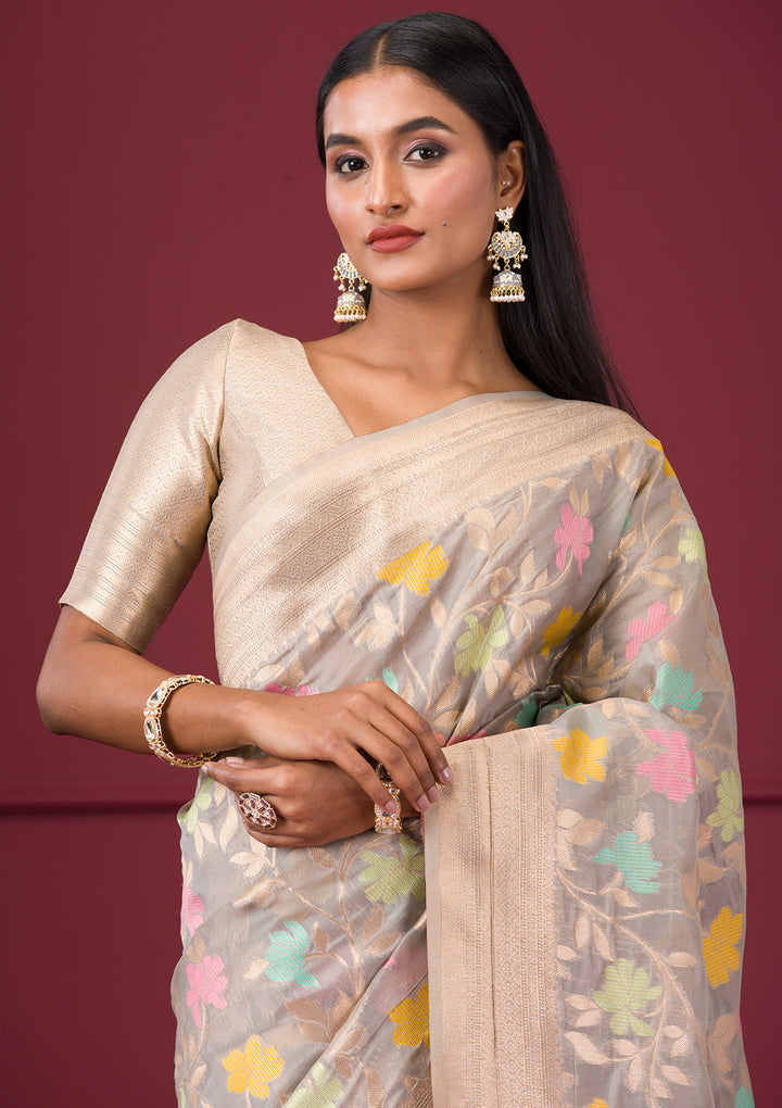 Grey Zariwork Tissue Saree