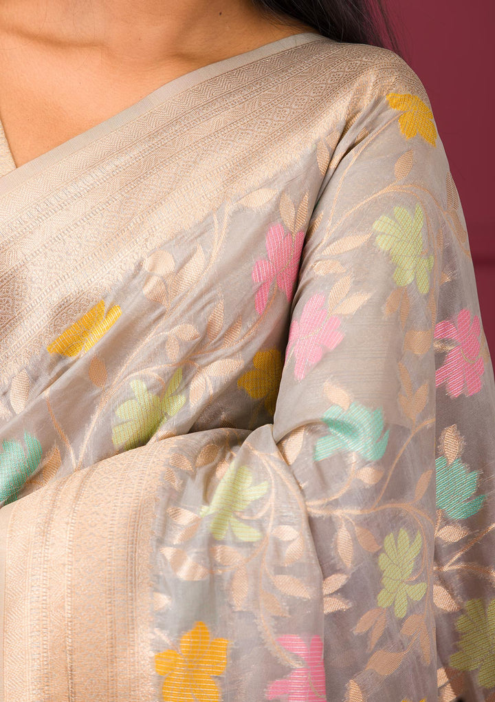Grey Zariwork Tissue Saree