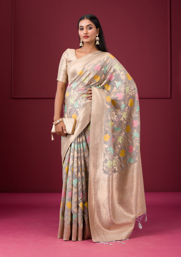 Grey Zariwork Tissue Saree
