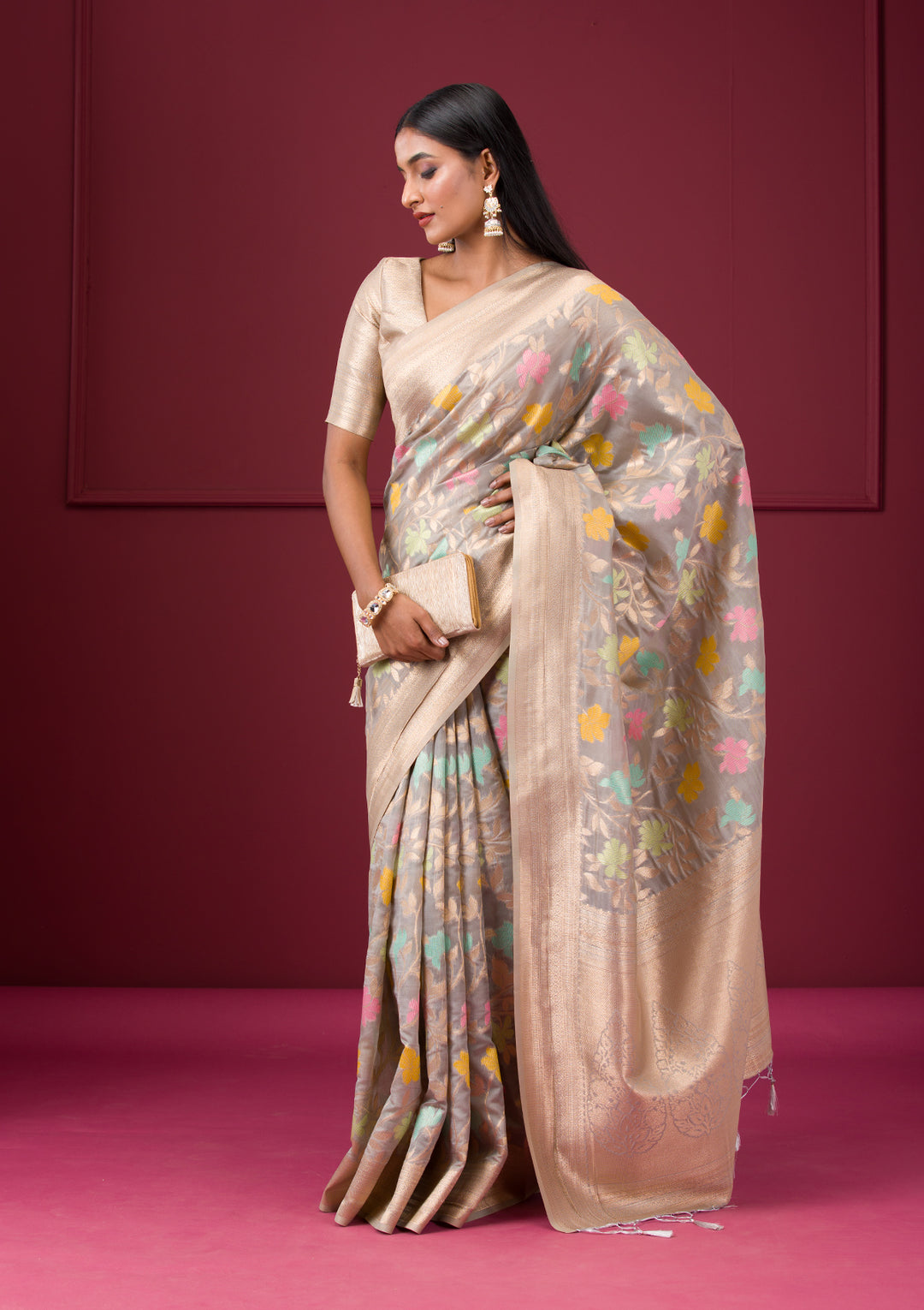 Grey Zariwork Tissue Saree