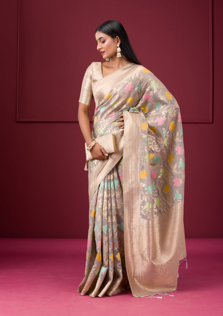 Grey Zariwork Tissue Saree