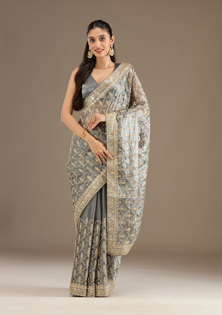 Grey Zariwork Tissue Saree