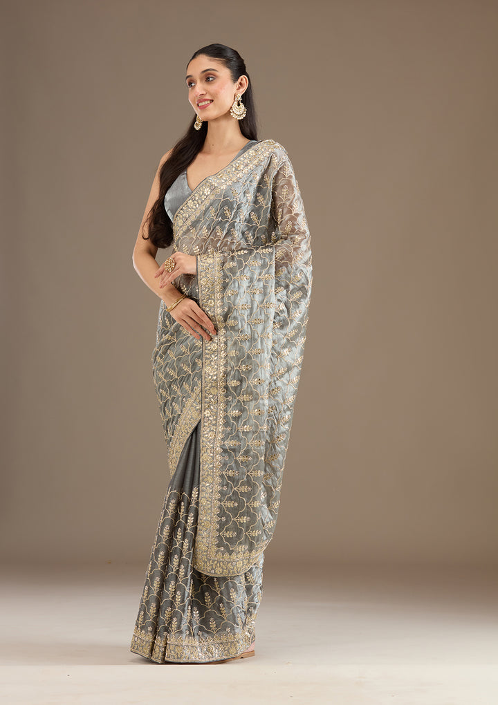 Grey Zariwork Tissue Saree